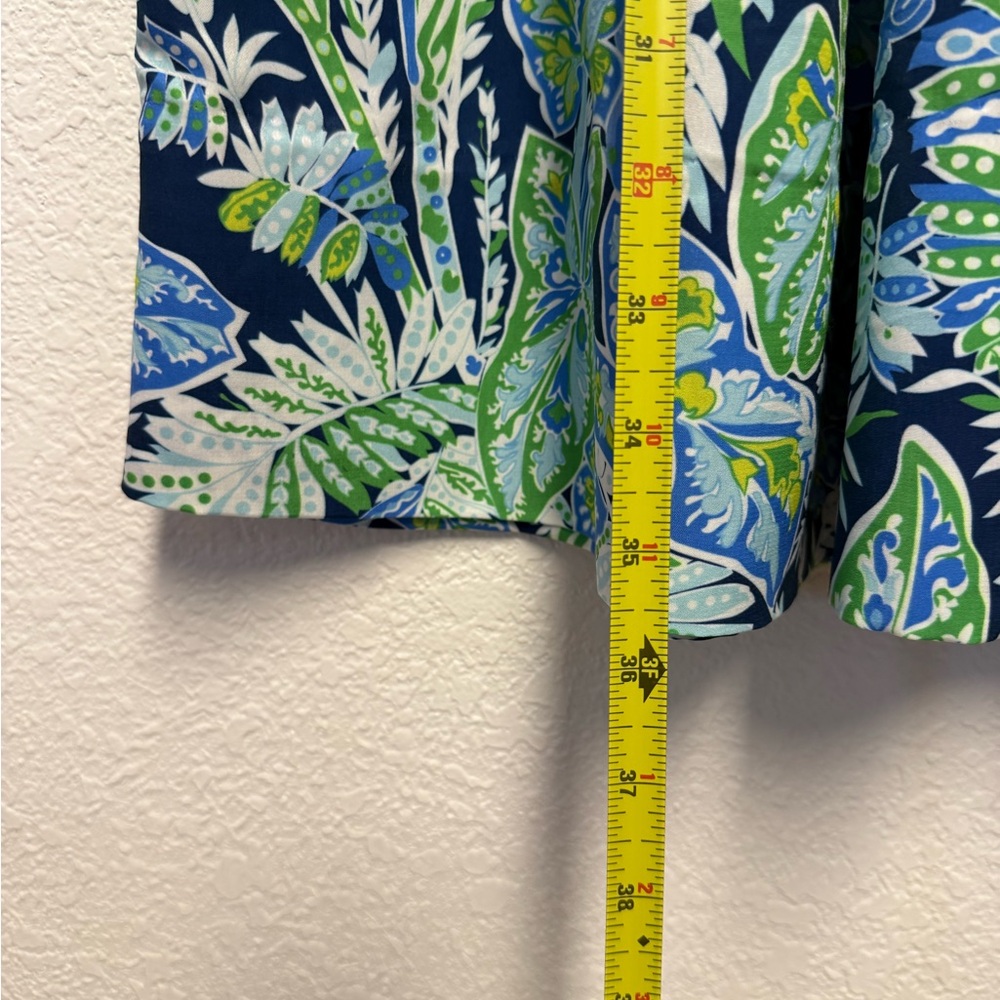 Gretchen Scott One Size Blue Green Tropical Smocked Strapless Midi Dress Tassel - Picture 5 of 9